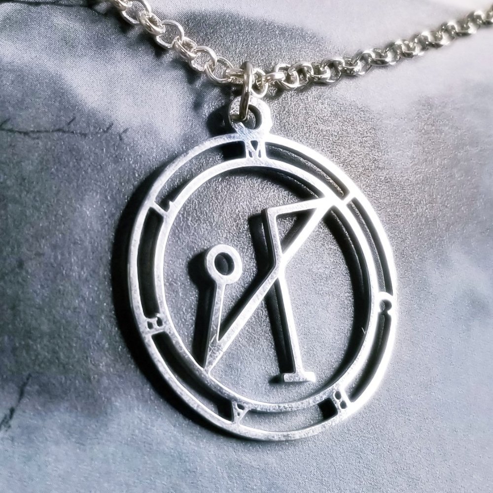 Archangel Michael Bordered Sigil Silver Necklace - Picture 2 of 3